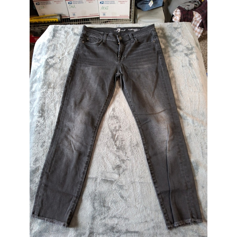 7 For All Mankind Roxanne Ankle Jeans‎ Frayed Hem Slim Fit Charcoal Womens Sz 28